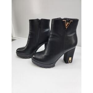 Simply Me V Block Heal Faux Leather Boots, Size 5.5/36